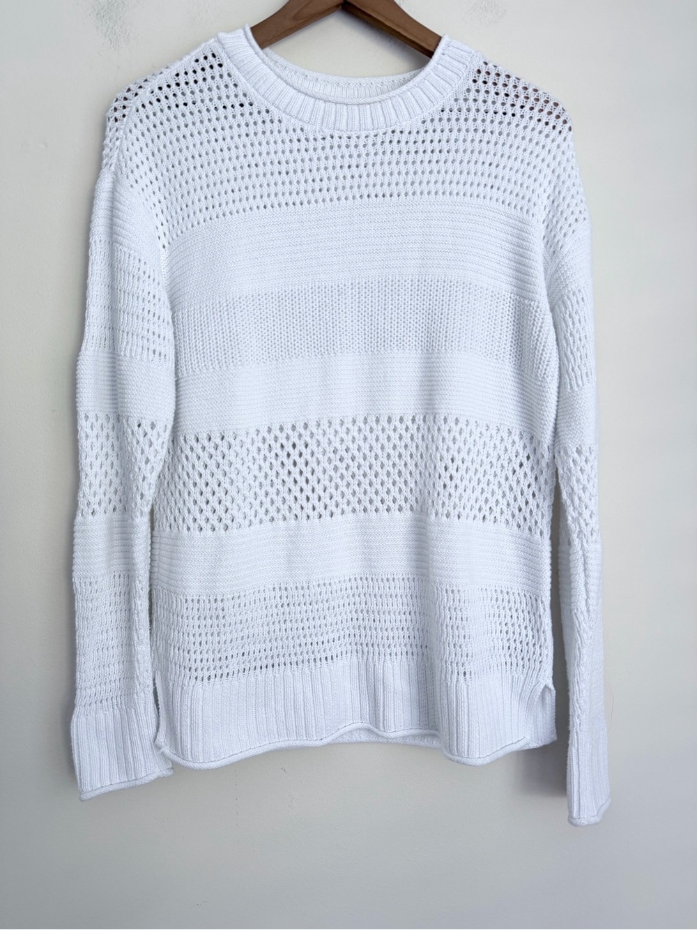 Haven Well Within Organic Cotton Open Stitch Crewneck Sweater white S - Picture 3 of 8